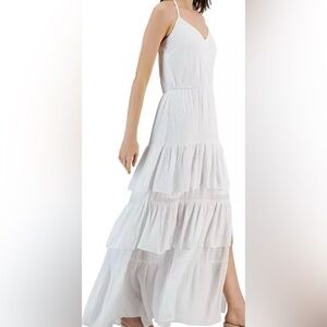 Tiered White Halter Maxi Dress